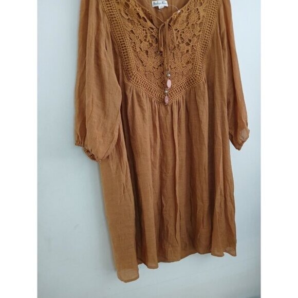 Indigo Rose Women's Shift Dress 3X Brown Boho Festival Cottagecore Lace - Picture 2 of 7
